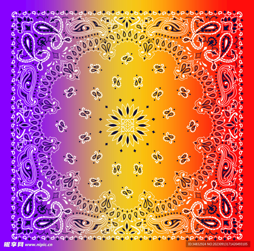 方巾腰果扎染渐变