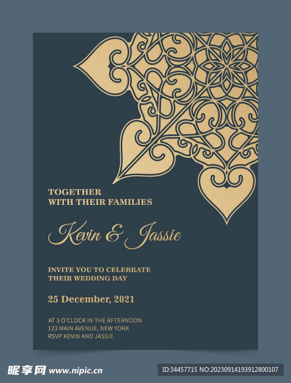 金色花纹装饰邀请函
