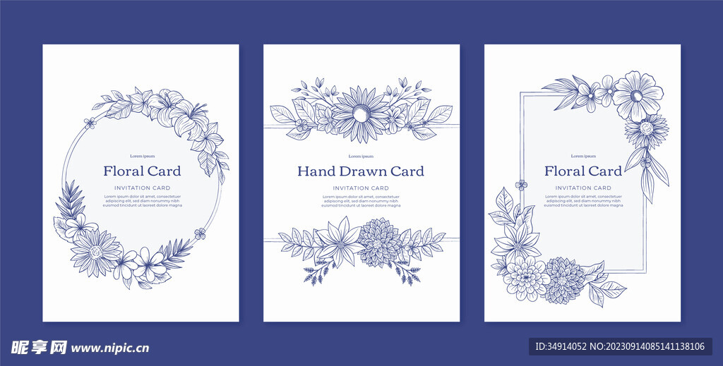 手绘线描花卉花框