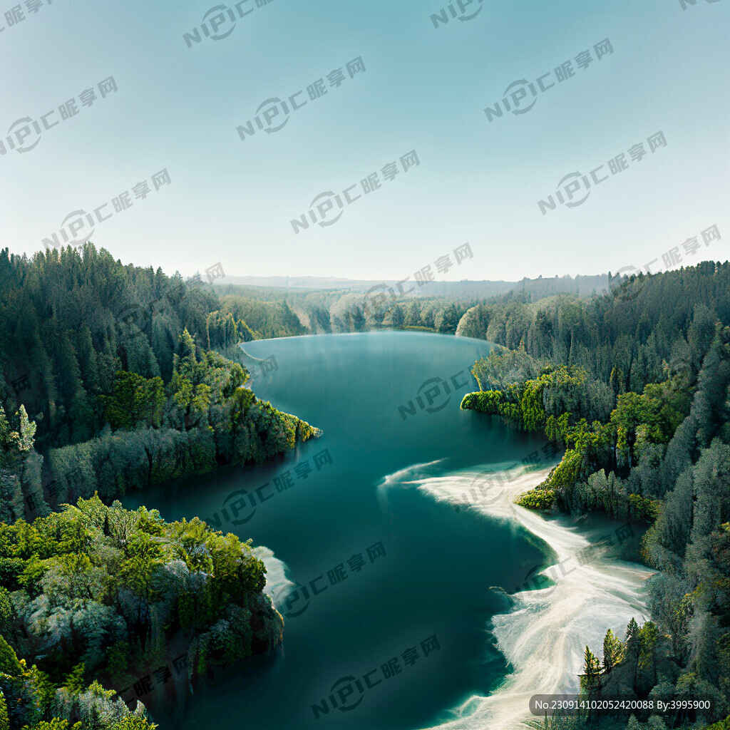 肾脏形状的湖泊 近处大坝 泄洪