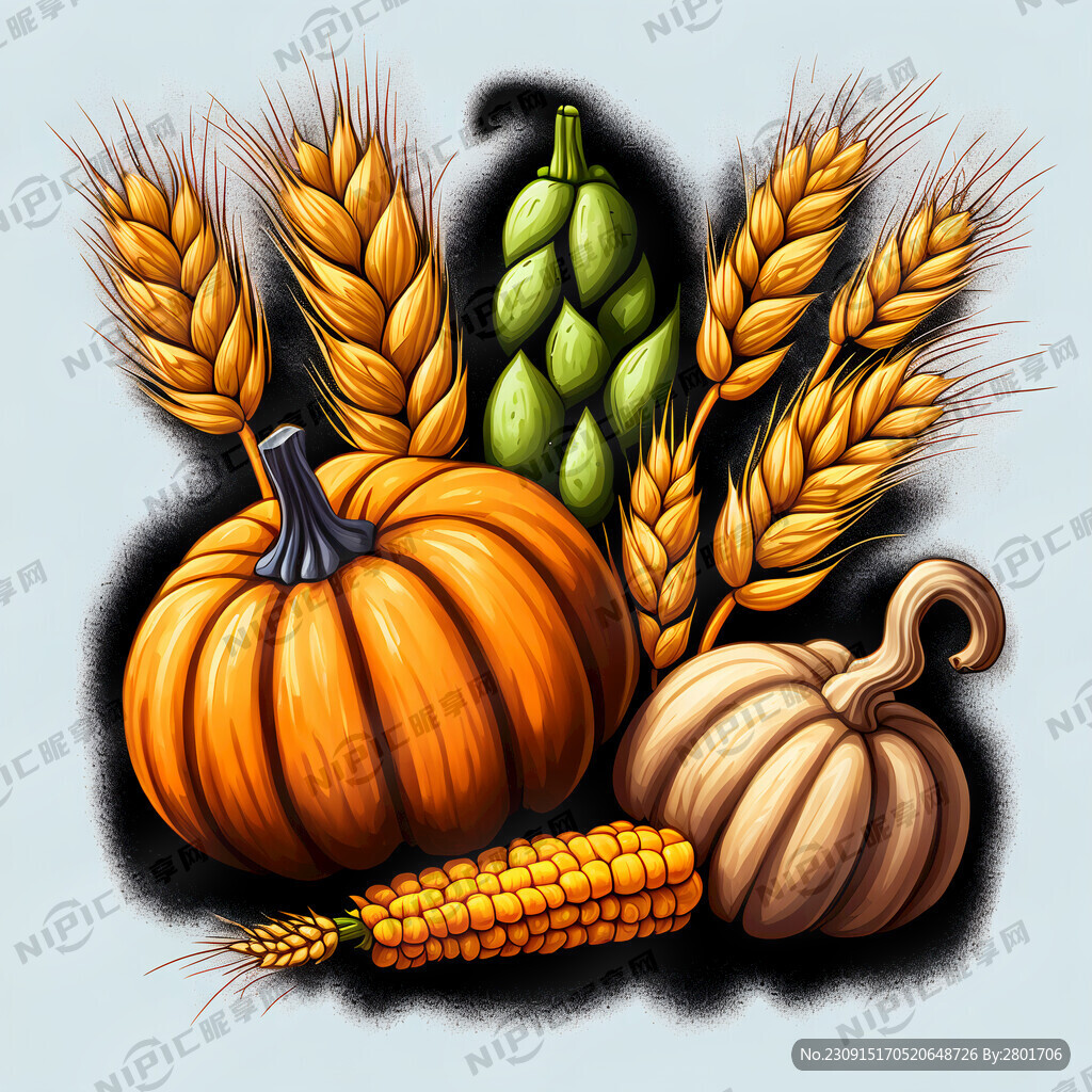 麦穗南瓜粮仓水果蔬菜丰收涂鸦