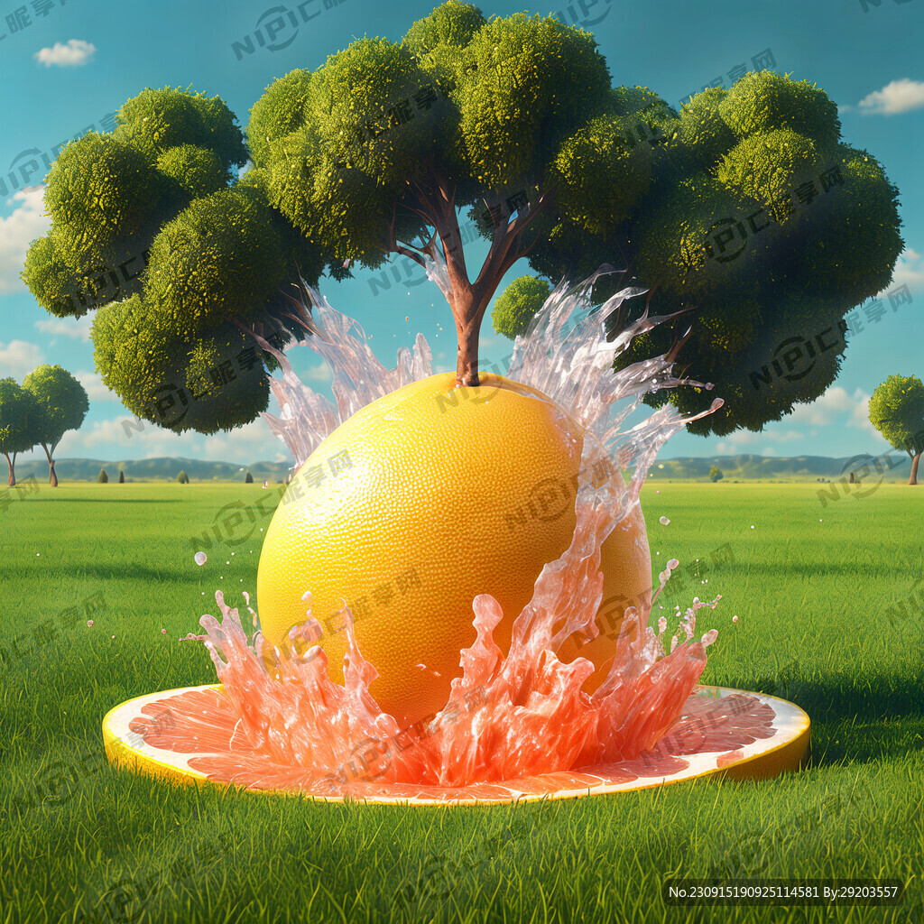 爆汁大柚子 树 草地 天空