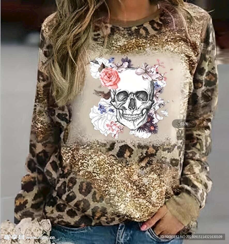 大牌豹纹亮片骷髅