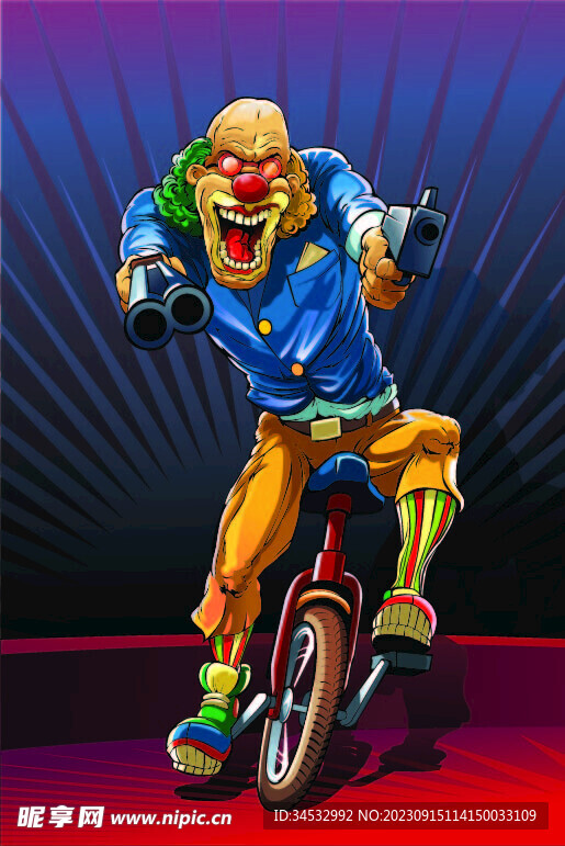 骑独轮车的疯狂小丑
