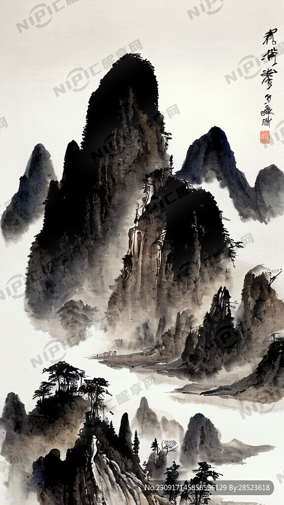 山谷 中国风 中国画 山水