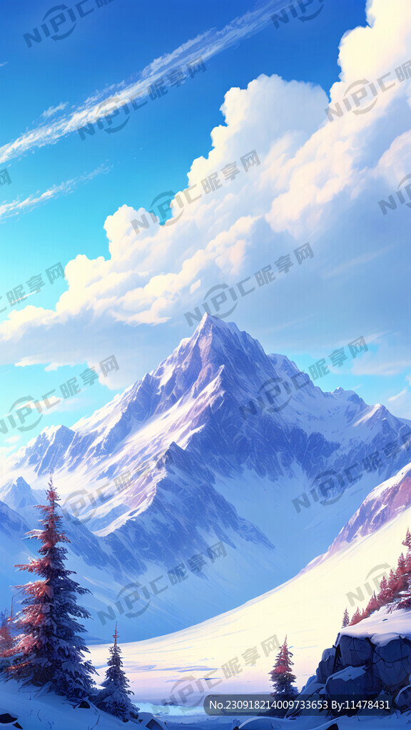 雪景 唯美梦幻 山 蓝天白云