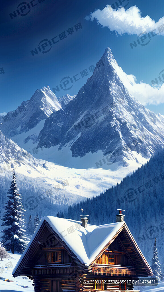 雪 唯美梦幻 山 蓝天白云