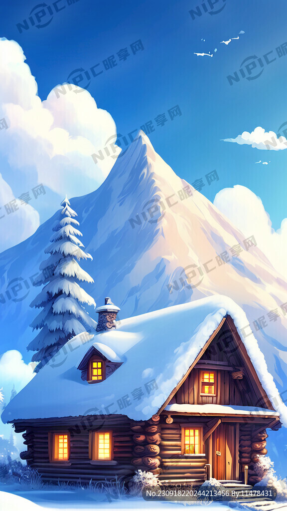 美丽的雪 梦幻 山 蓝天白云