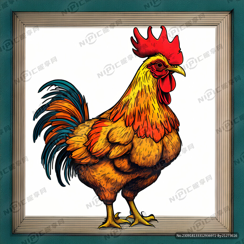 母鸡线条手绘彩