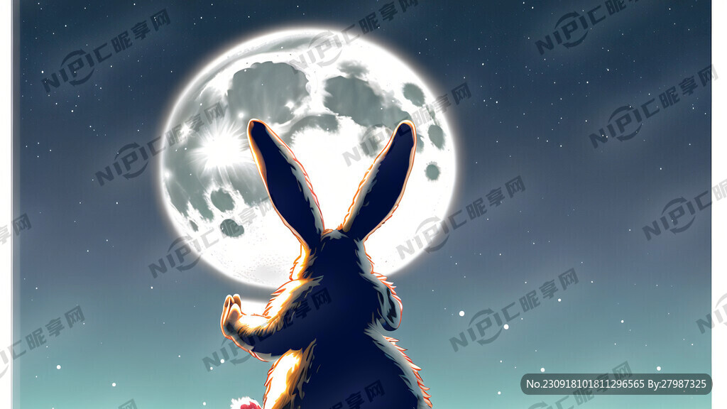 一只兔子在拜月亮
