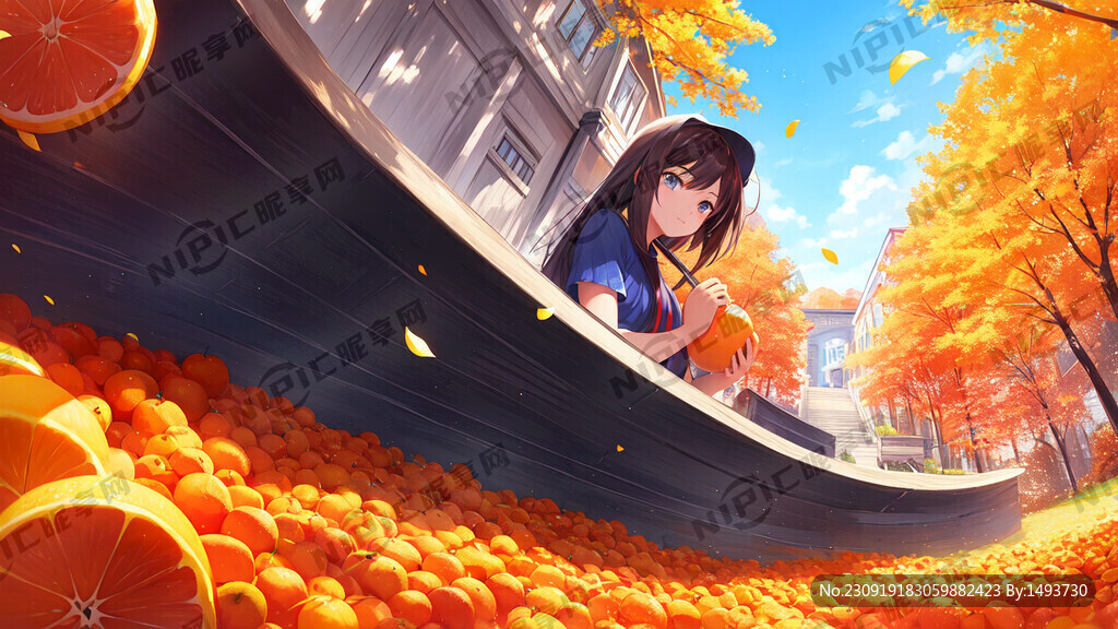 人物卡通 二次元 手拿耙耙柑