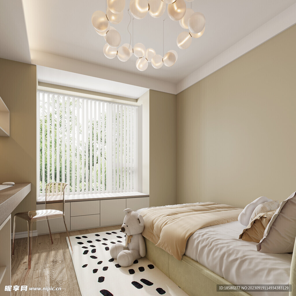 奶油风卧室效果图