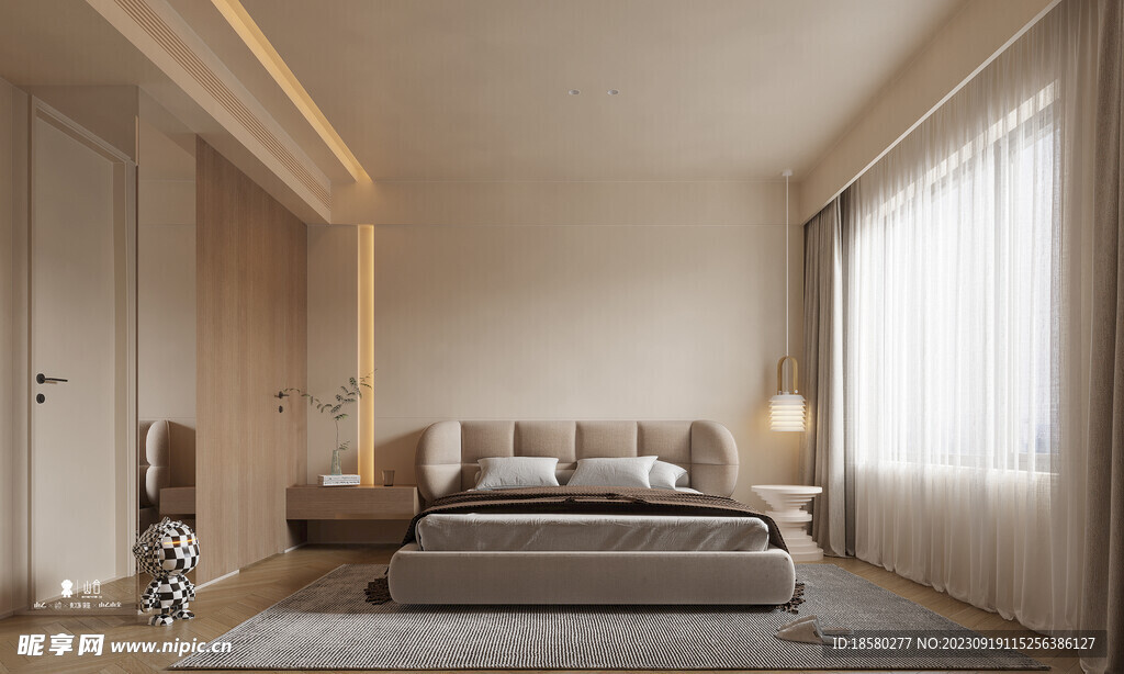 奶油风卧室效果图