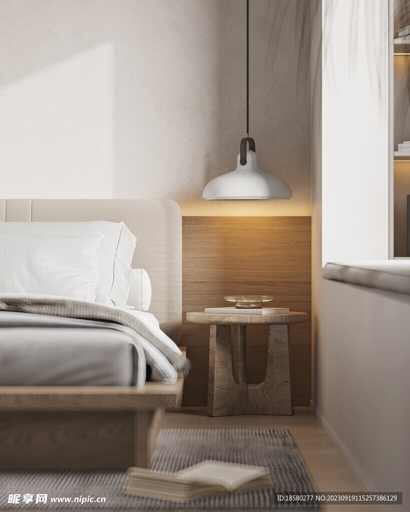 奶油风卧室效果图