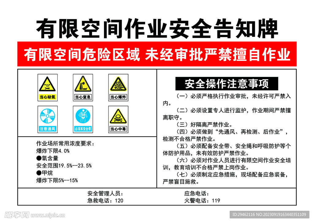 有限空间作业安全告知牌