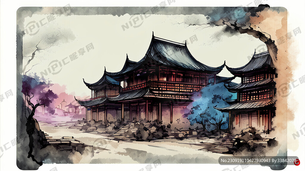 古城 神秘 卡片 方形 中国风