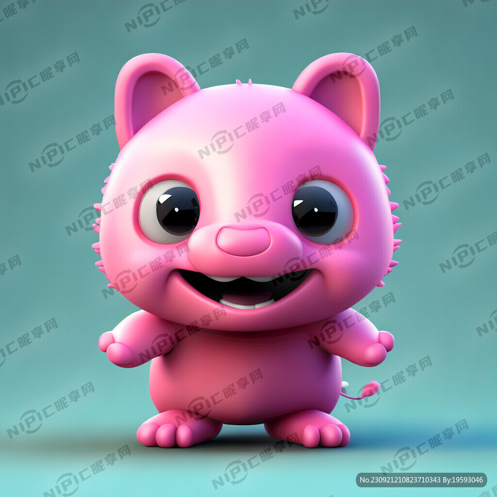 3d立体萌可爱粉色在笑的卡通动