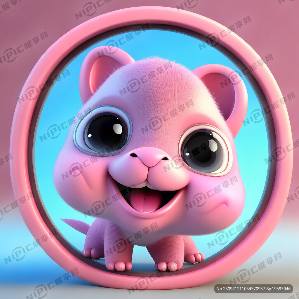 3d立体萌可爱粉色在笑的带蝴蝶