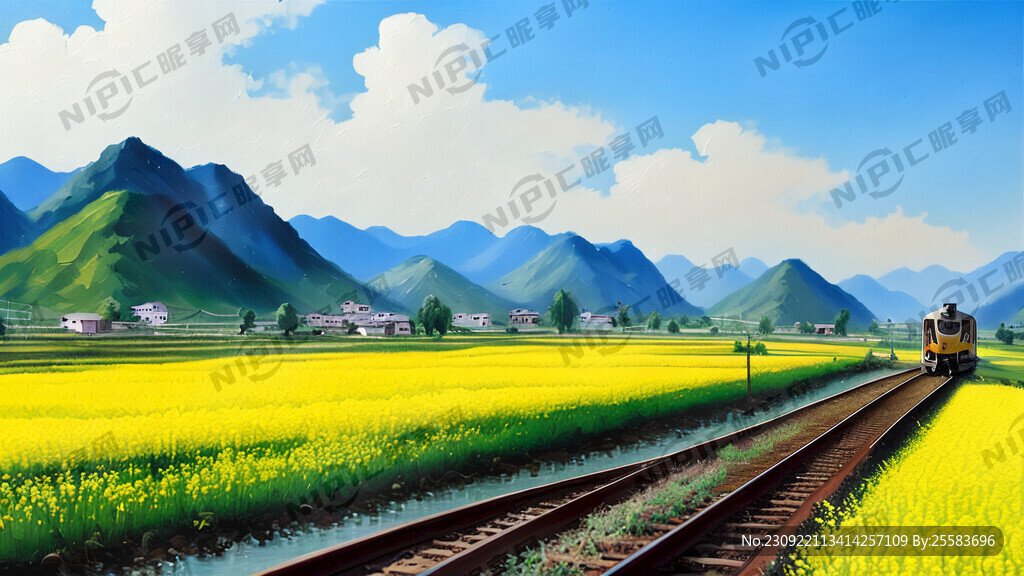 火车写实画 火车为老的绿皮火车