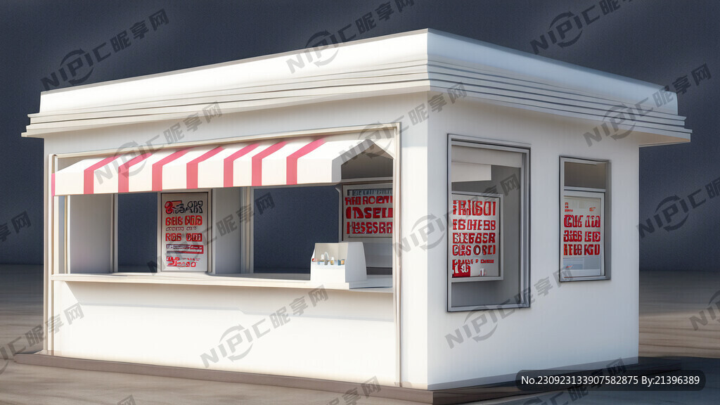 白色售卖亭 大小为3米乘以6米