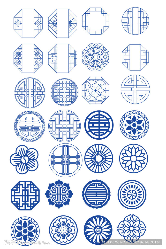 AI矢量中式圆形花纹图形