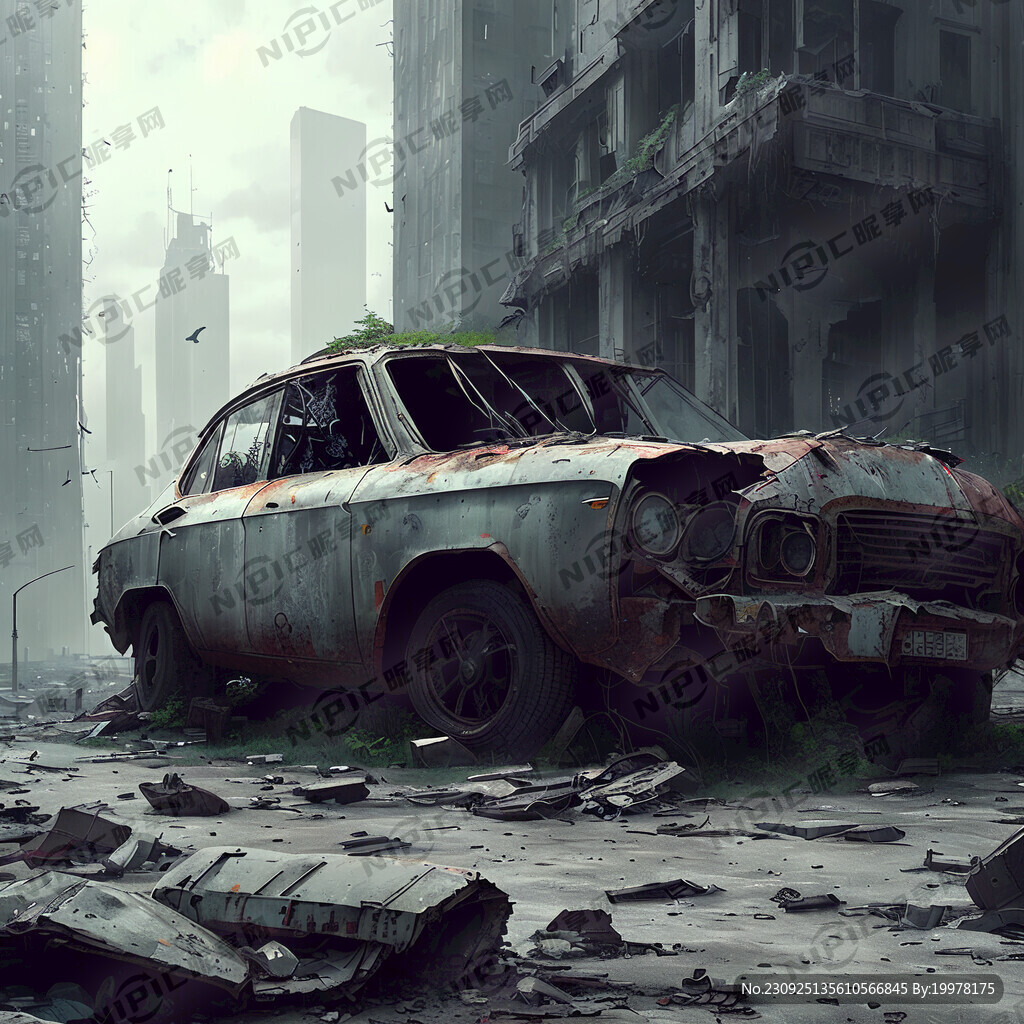 城市废墟 破旧汽车 赛博朋克