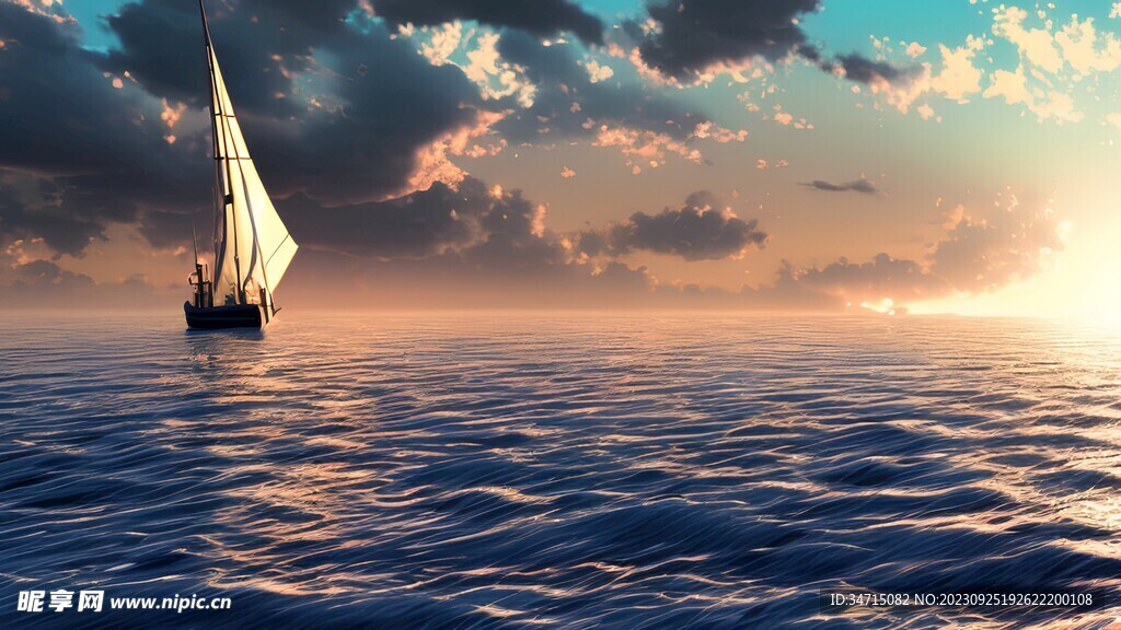 船帆 海洋 落日
