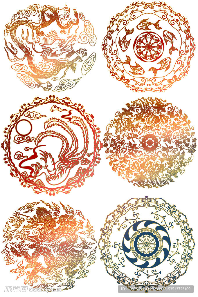 古风传统图案龙纹花纹国风素材