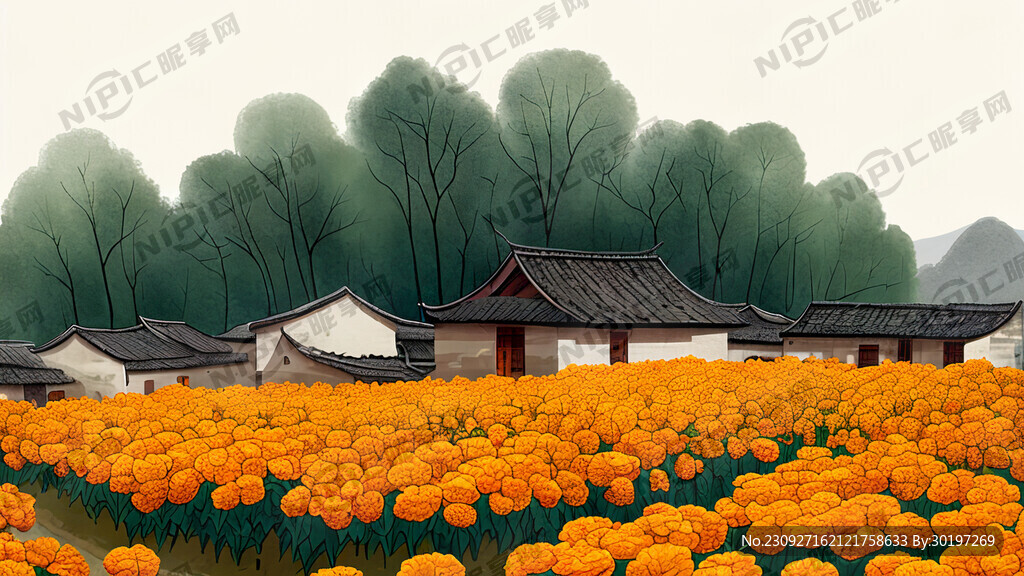 乡村振兴 手绘风 万亩万寿菊