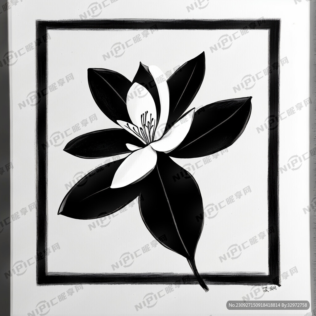 栀子花简笔画简约细腻黑白