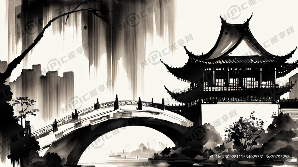 柳州市鸟瞰图为背景 中国水墨画