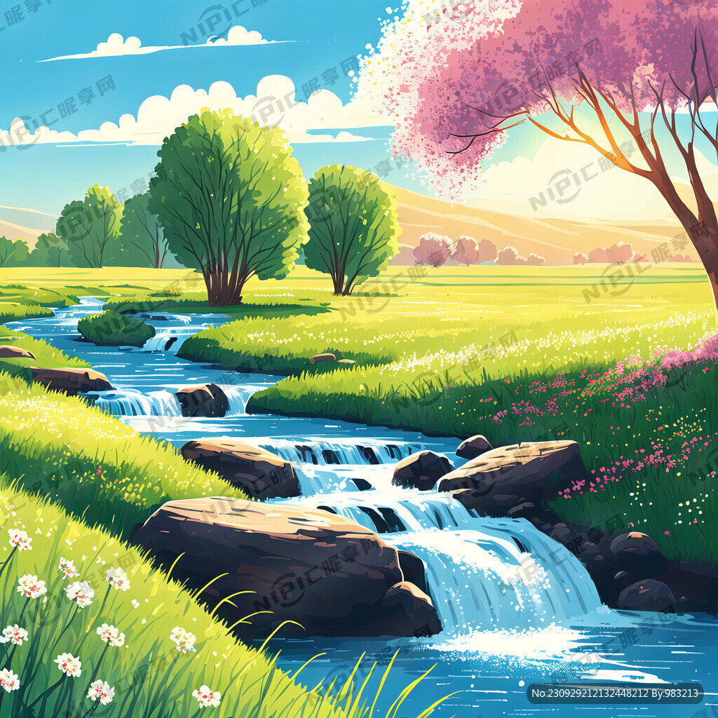 瀑布河流 平原草地 自然风光