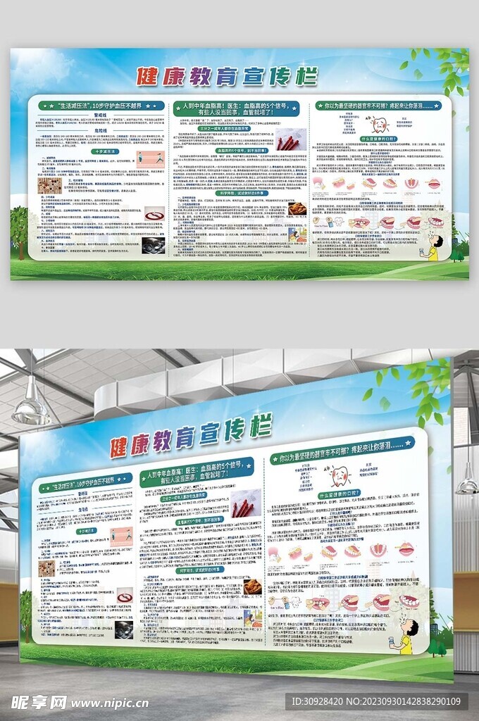 绿色简约健康教育宣传栏展板 