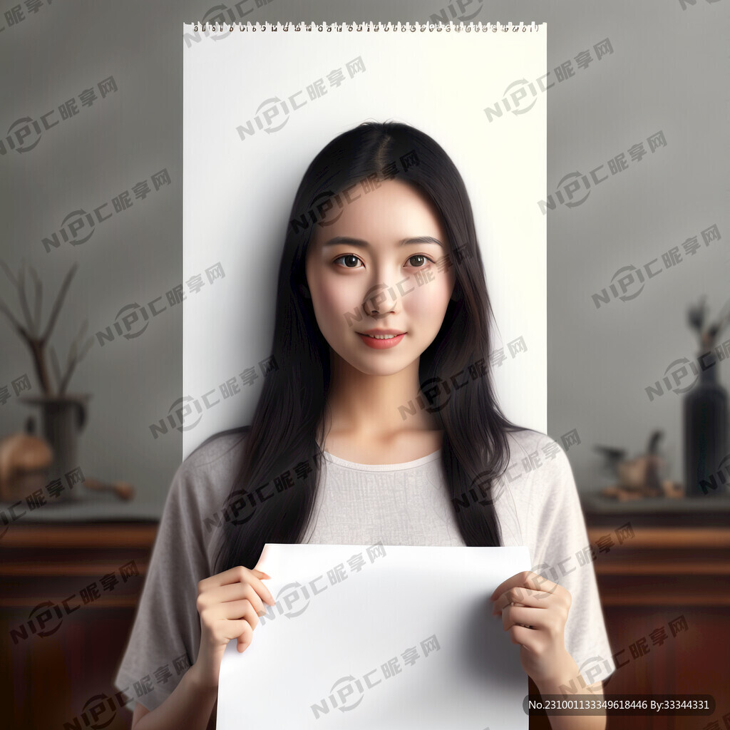 拿着白纸的漂亮女孩 场景温馨