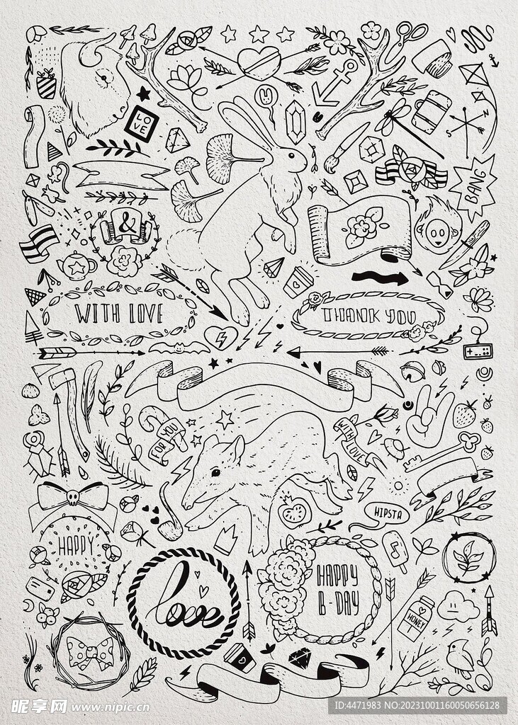 动物线描涂鸦图案