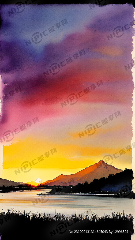 白日依山尽 黄河入海流。国画