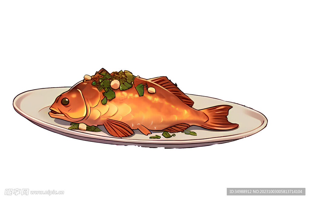 漫画红烧鱼透明背景
