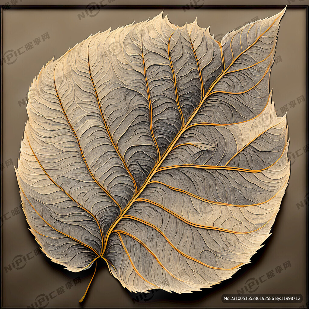 黑白灰褐色调的大叶装饰画