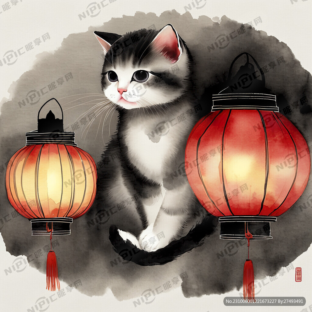 一只提着灯笼的小猫