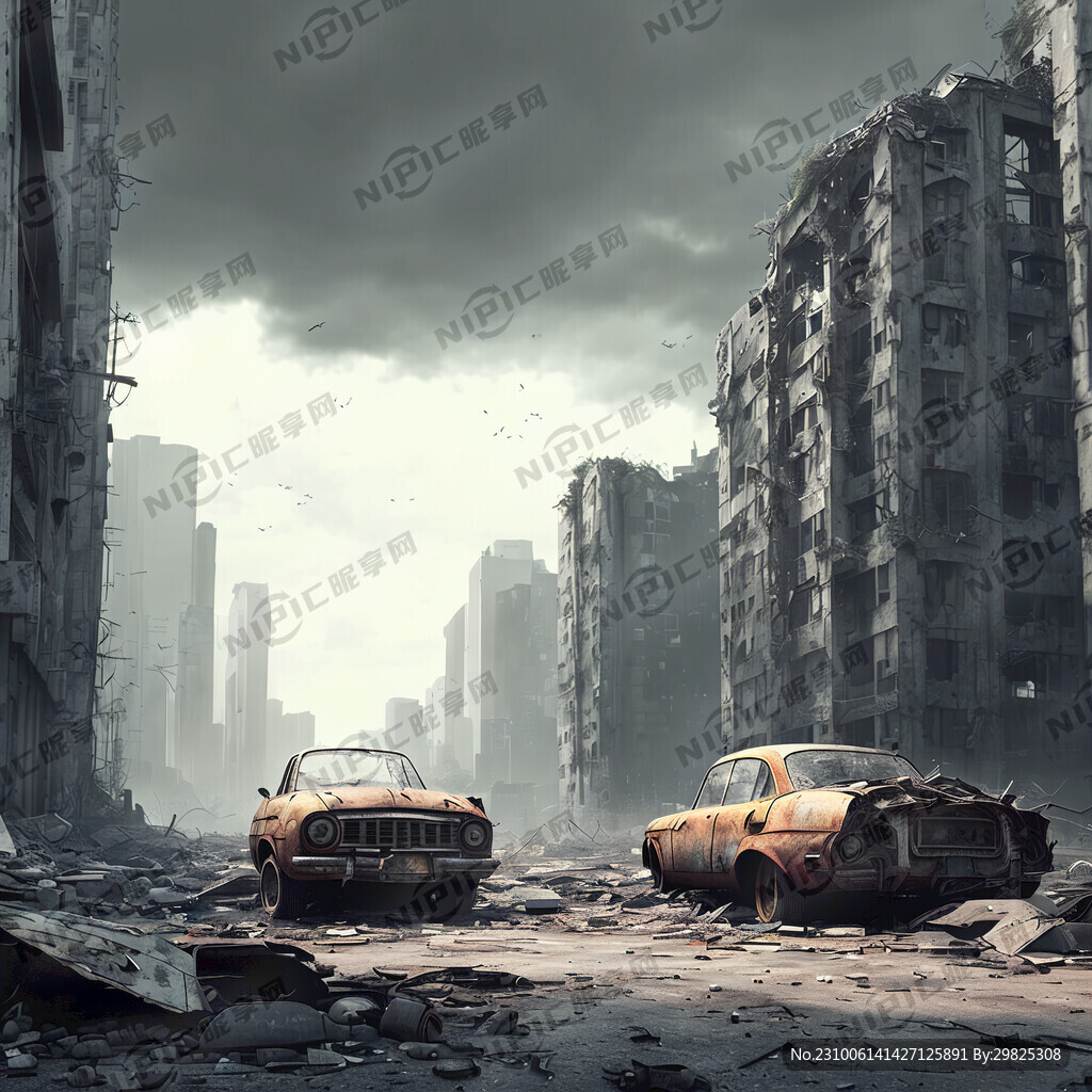城市废墟 破旧汽车 赛博朋克