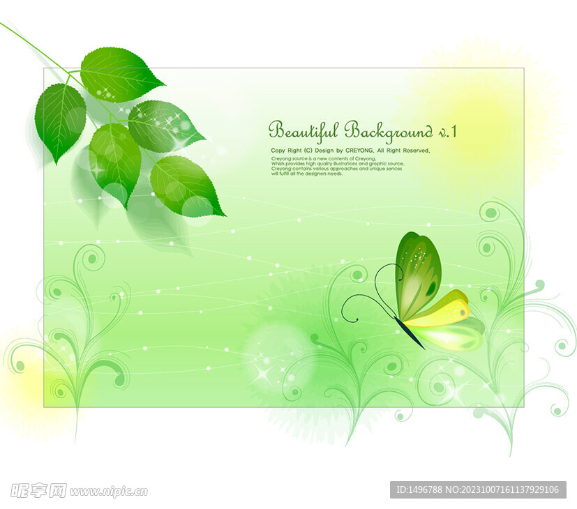 信封 树叶 春天 蝴蝶