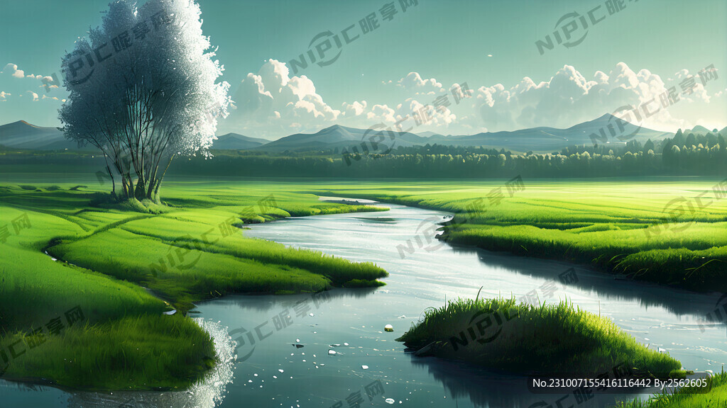 白露 绿地 河流 透明感