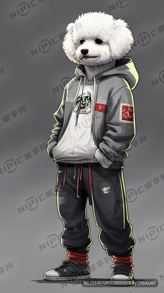 白色比熊 侧身站立 全身 帅气