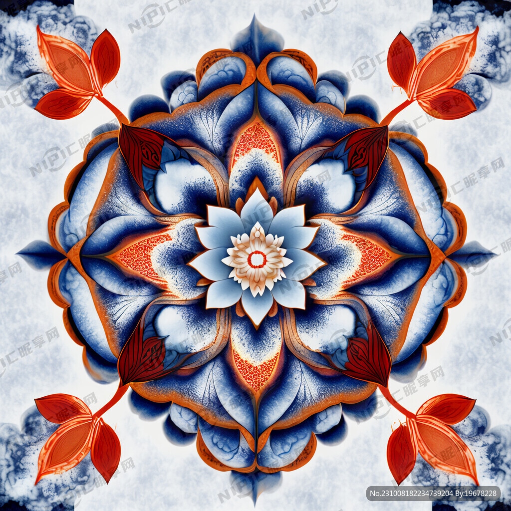 荷花佛教忍冬纹云纹