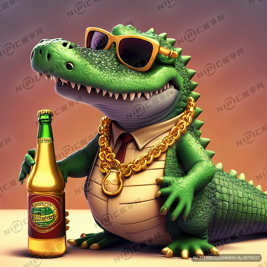 酷 鳄鱼穿童装 戴墨镜 卡通。