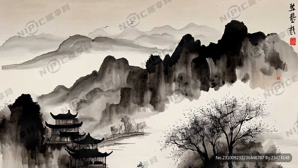 国风 江南烟雨 水墨山水 简约