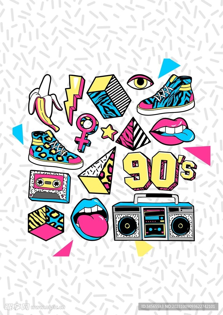 涂鸦 闪电鞋子嘴唇 收音机