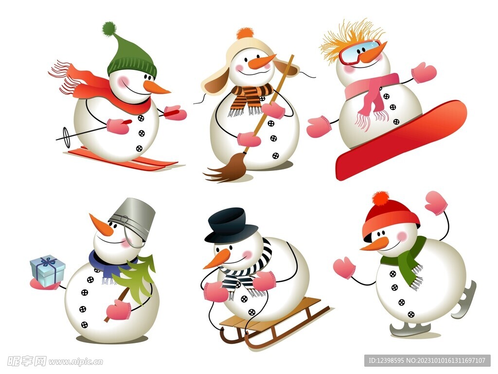 卡通雪人圣诞节新年矢量素材