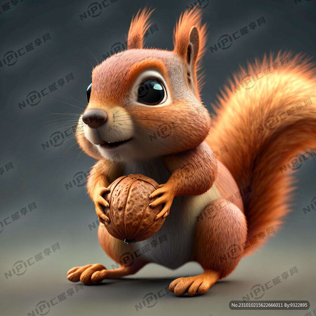 抱着坚果的小松鼠 3D模型