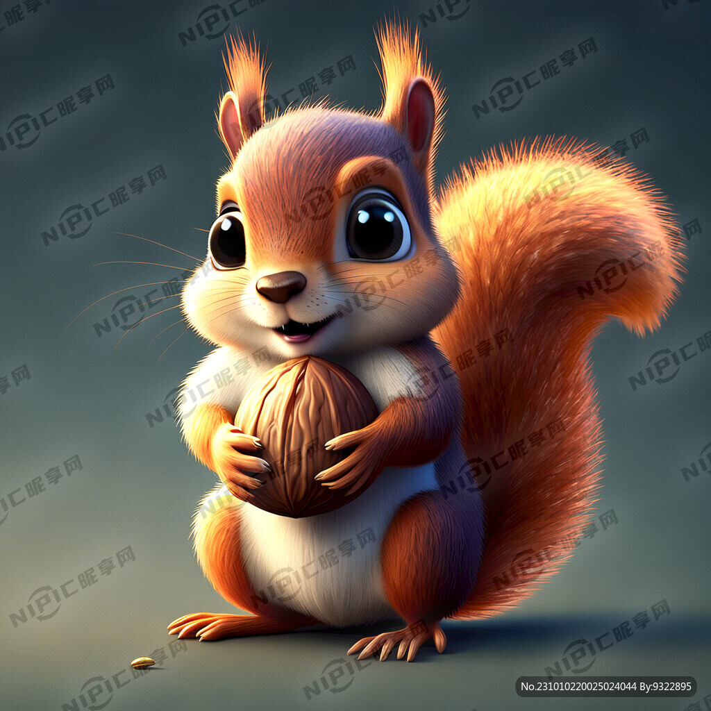 抱着坚果的小松鼠 可爱 卡通